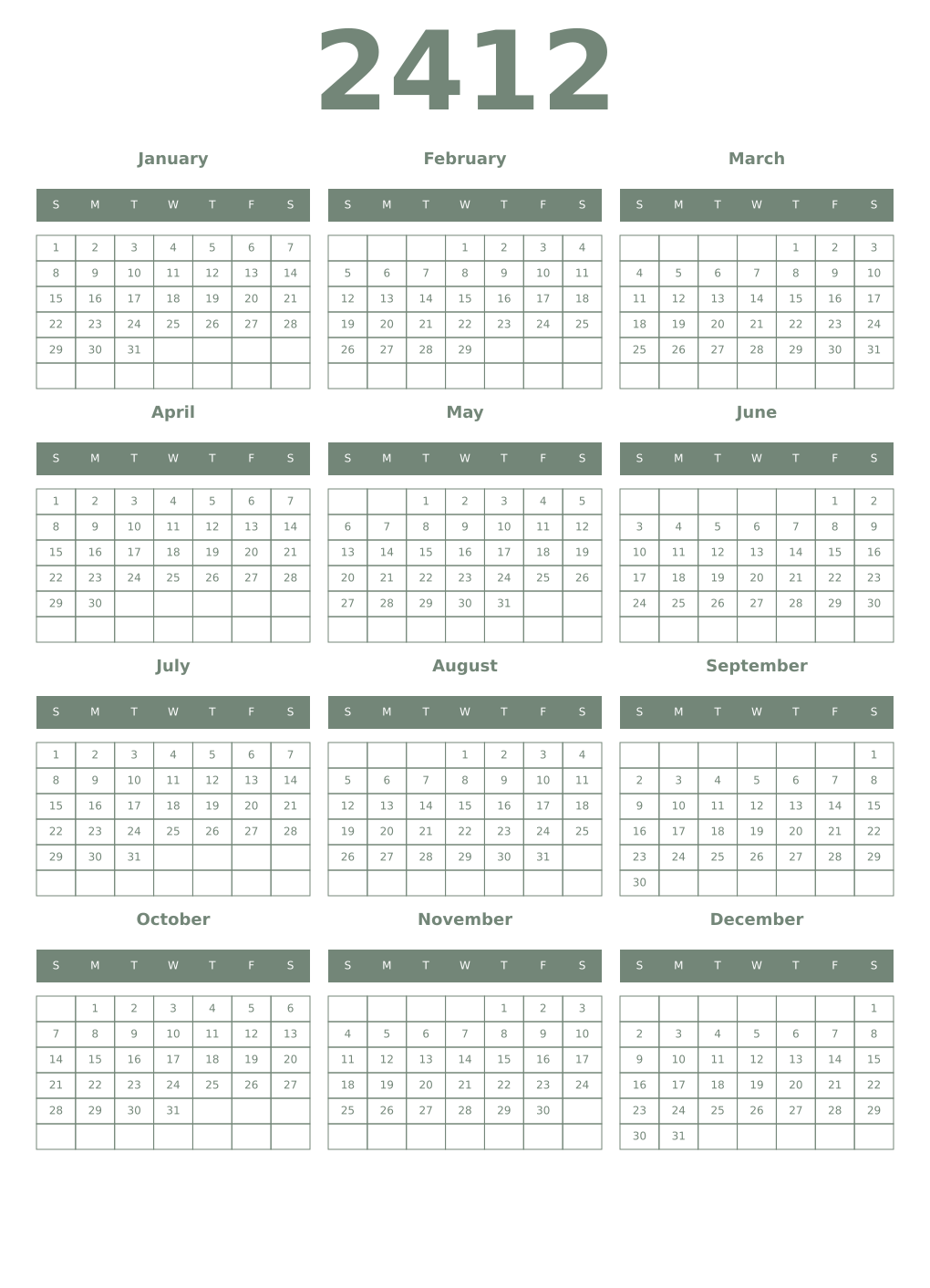 Printable 2412 Year Calendars xanadu