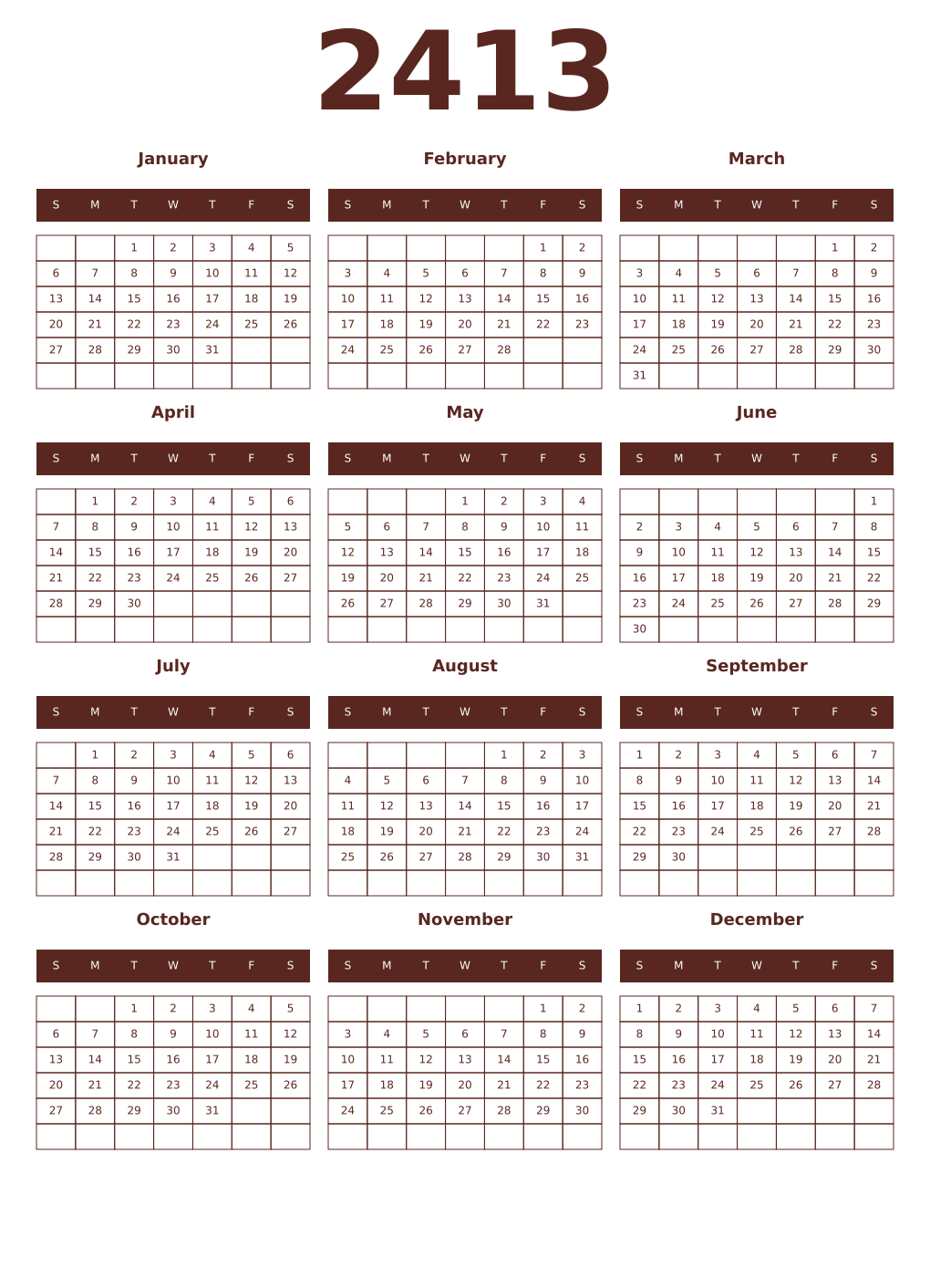 Printable 2413 Year Calendars mortuum