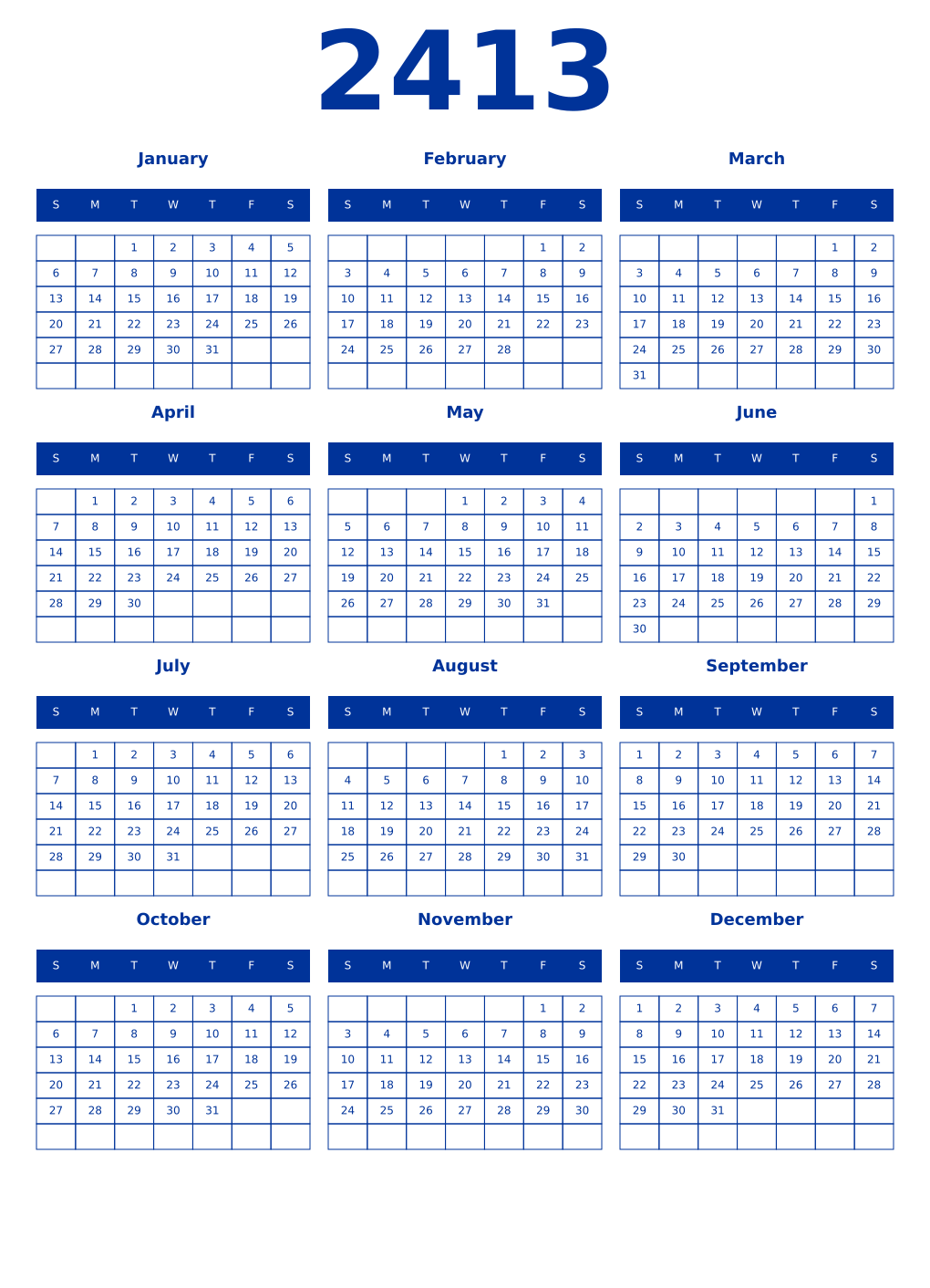 Printable 2413 Year Calendars smalt