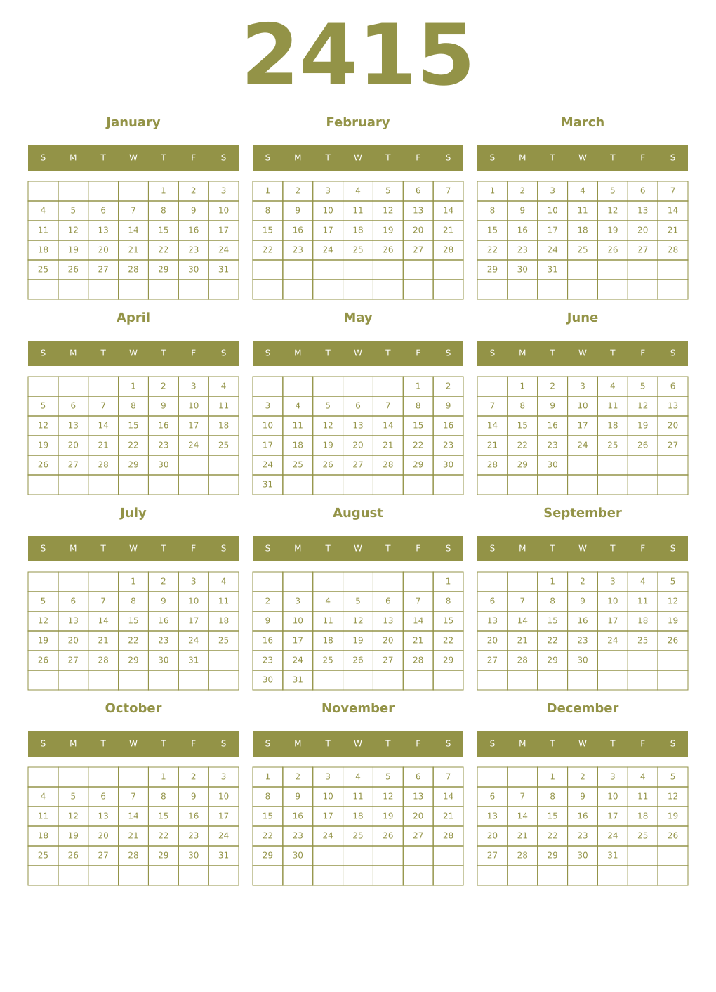 Printable 2415 Year Calendars eburnean