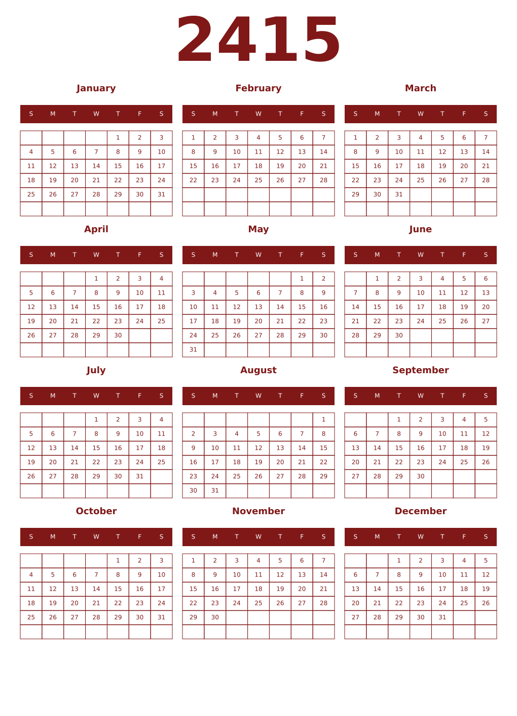 Printable 2415 Year Calendars falu