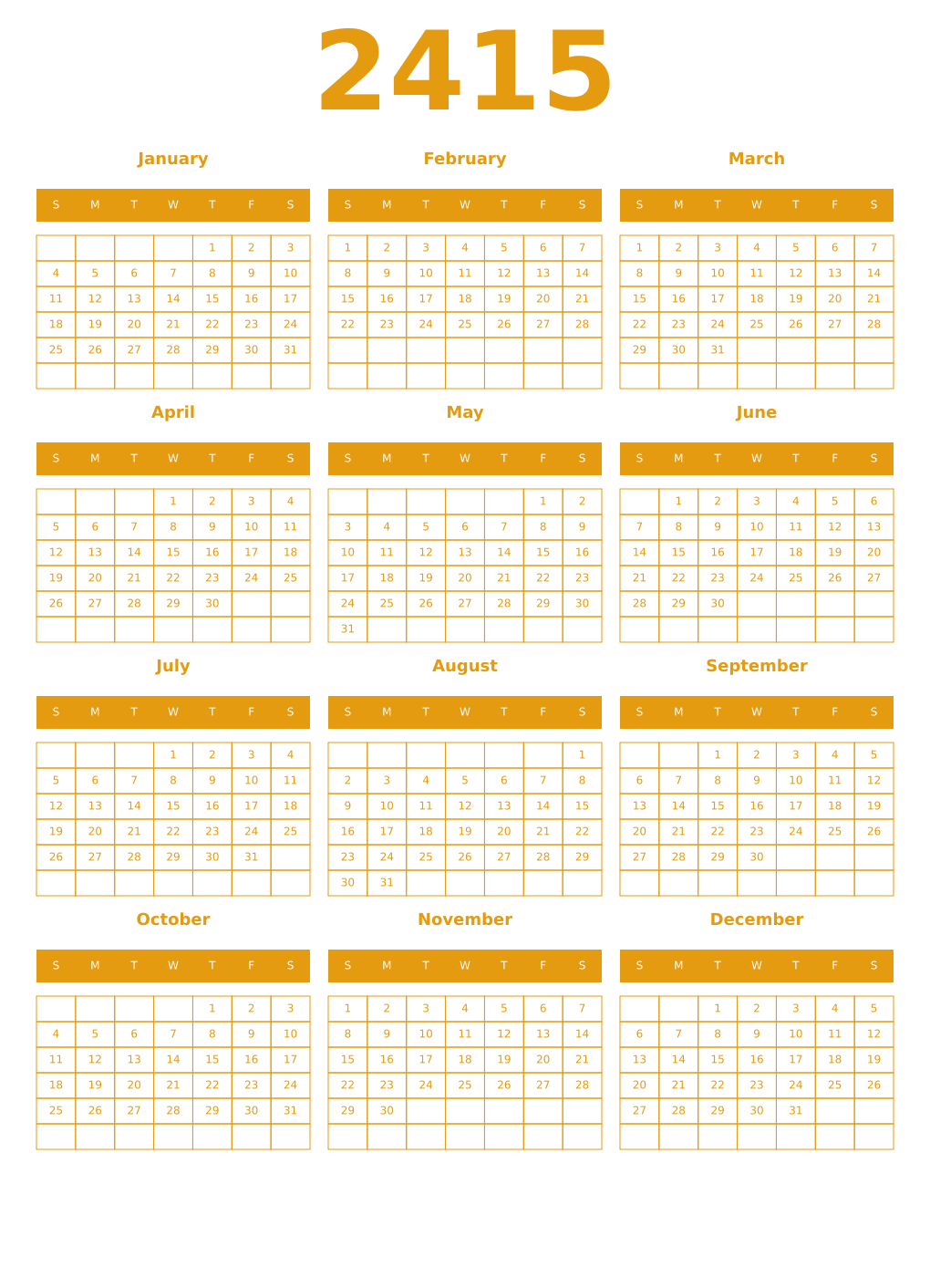 Printable 2415 Year Calendars gamboge