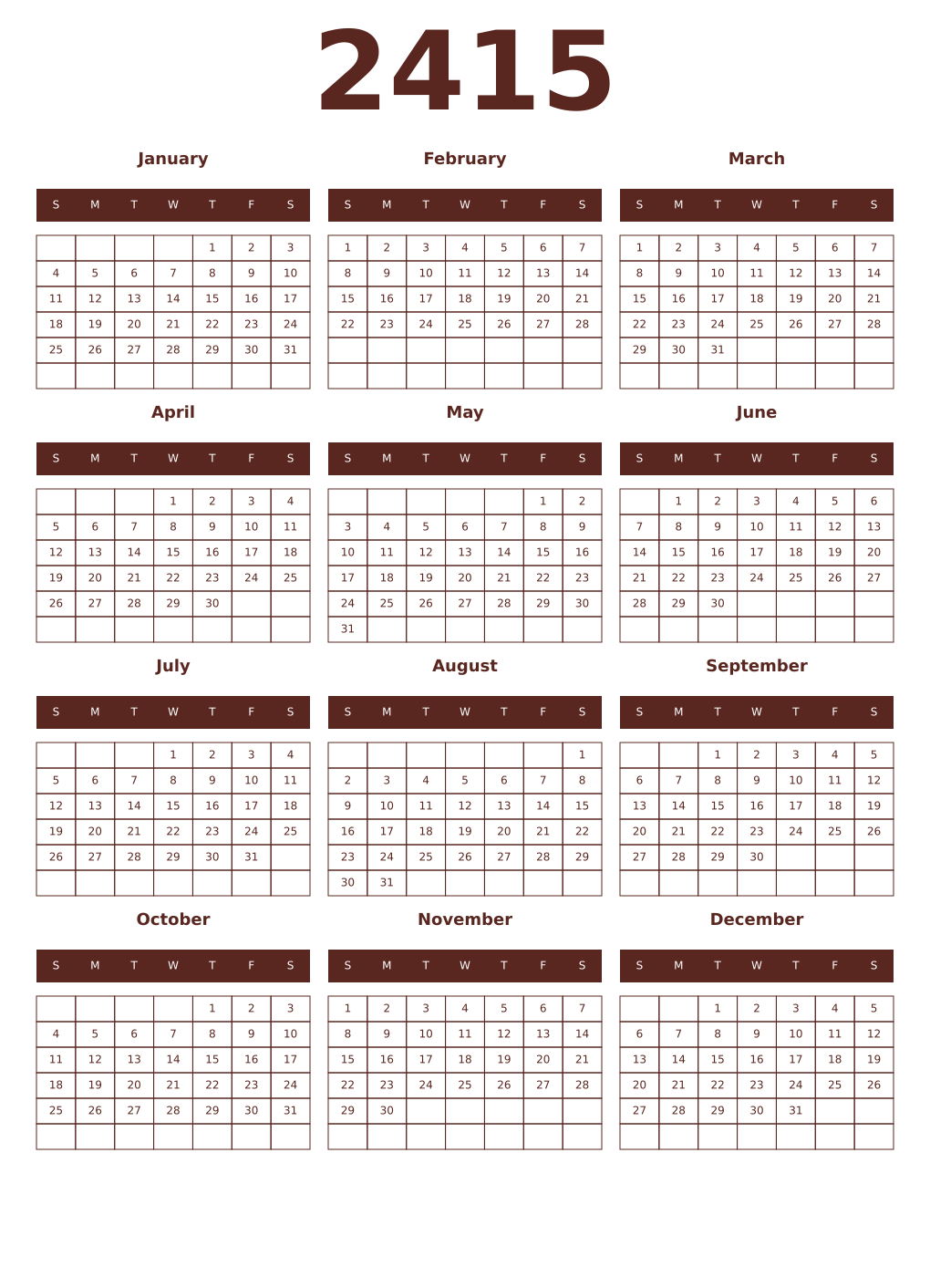 Printable 2415 Year Calendars mortuum