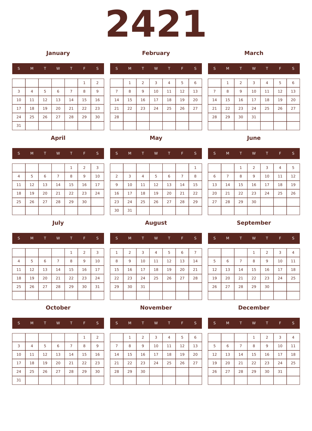 Printable 2421 Year Calendars mortuum