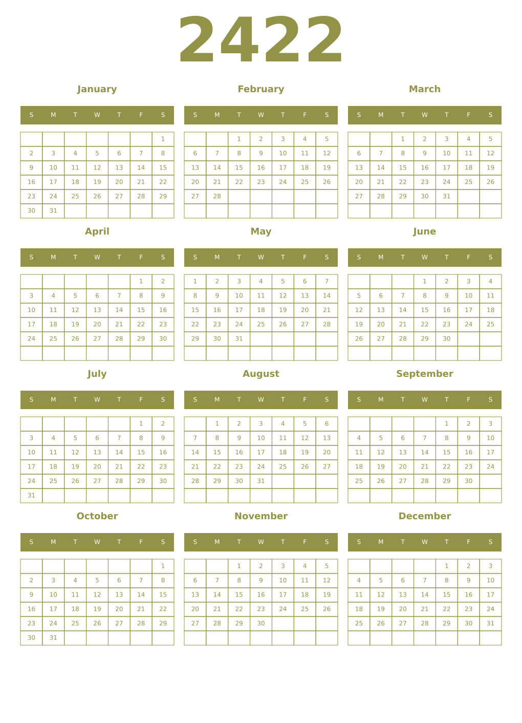Printable 2422 Year Calendars eburnean