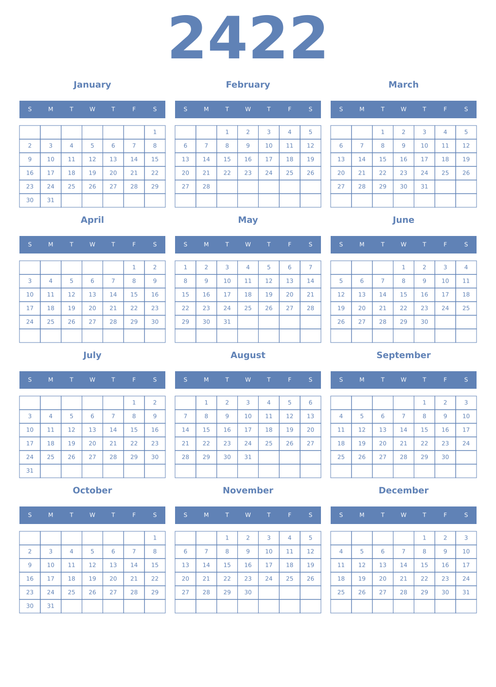 Printable 2422 Year Calendars glaucous