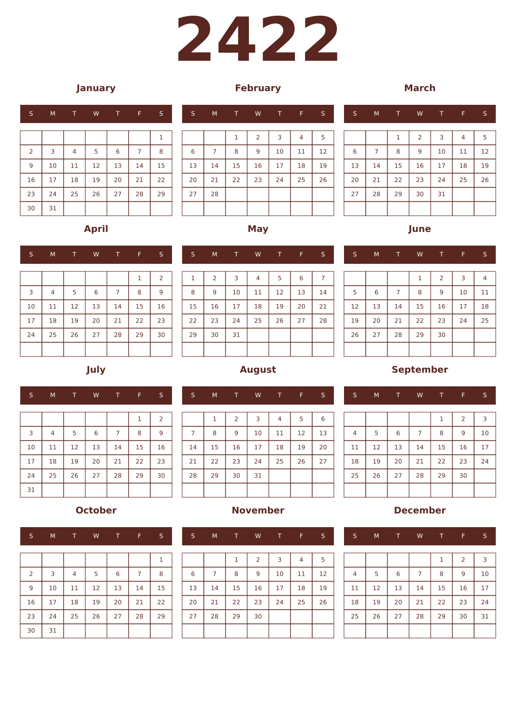 Printable 2422 Year Calendars mortuum