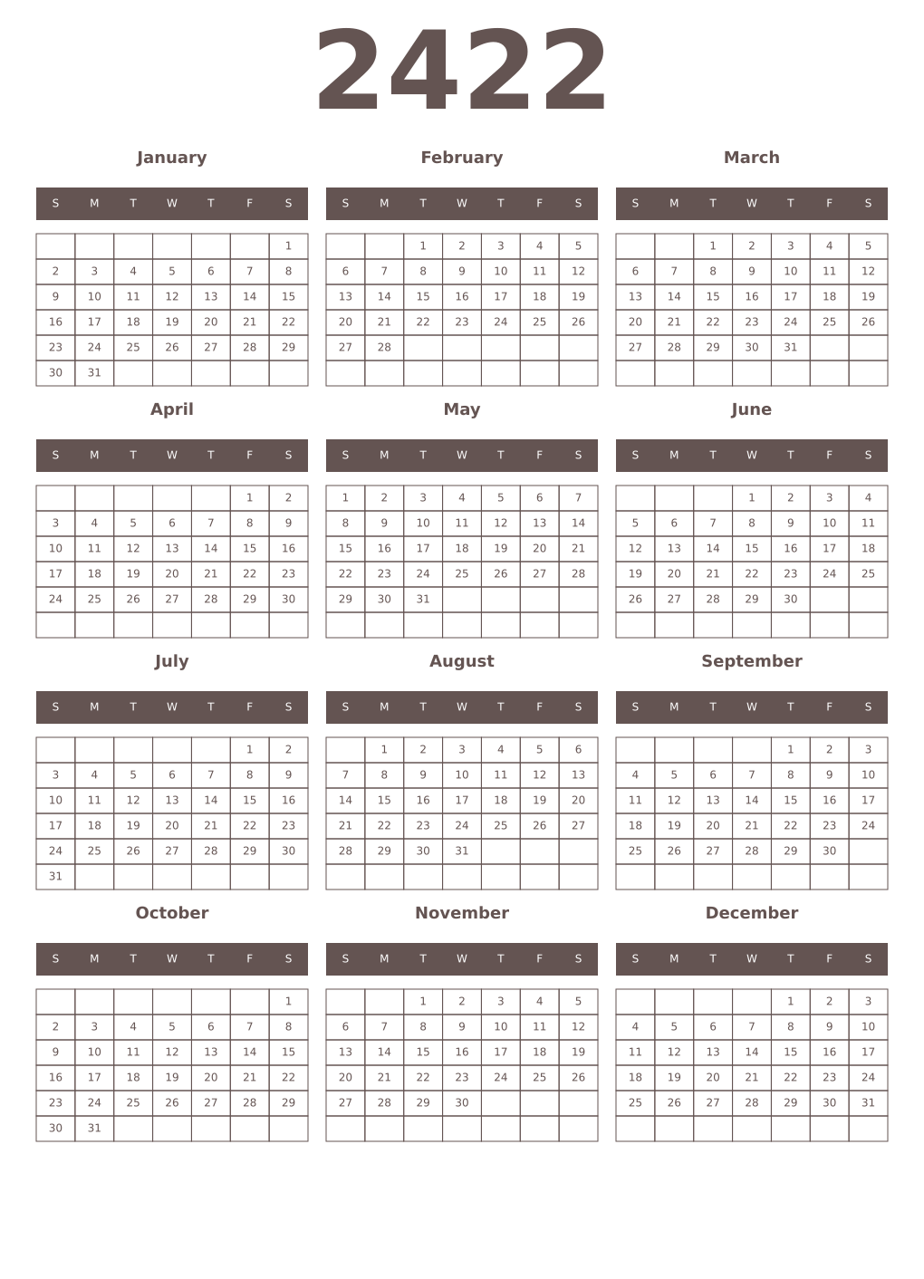 Printable 2422 Year Calendars wenge