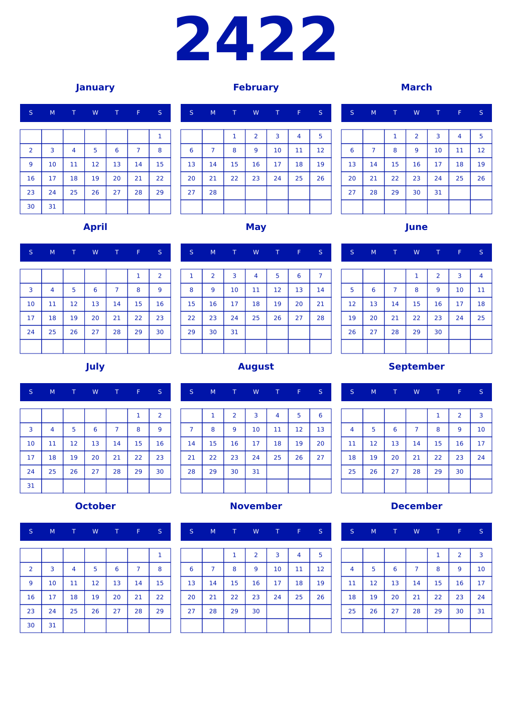Printable 2422 Year Calendars zaffre