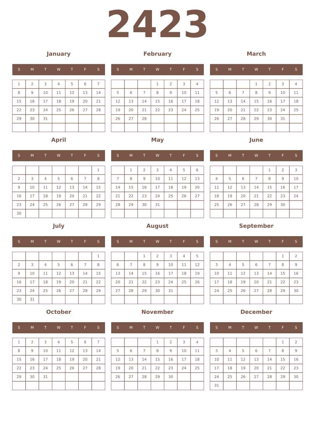 Printable 2423 Year Calendars coffe