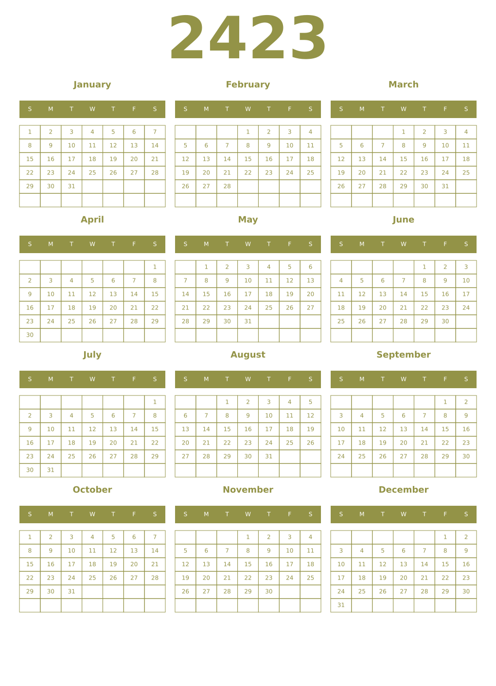 Printable 2423 Year Calendars eburnean