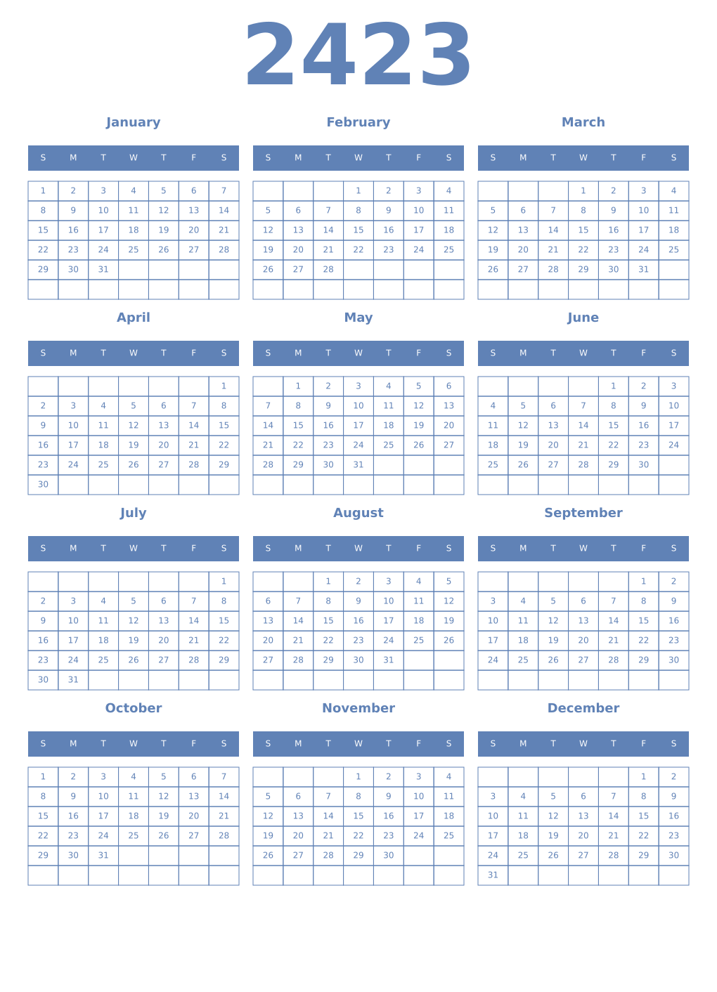 Printable 2423 Year Calendars glaucous