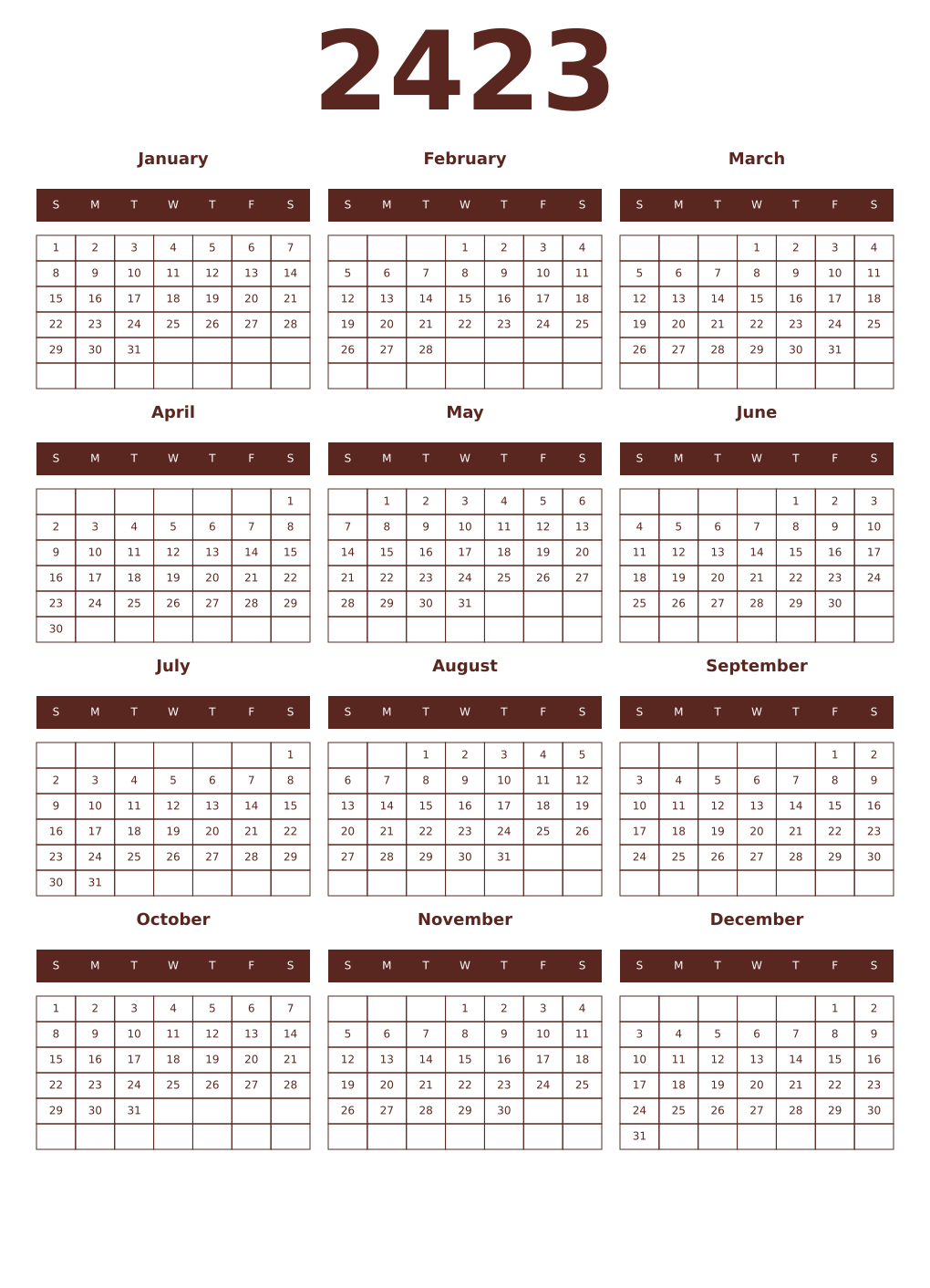 Printable 2423 Year Calendars mortuum