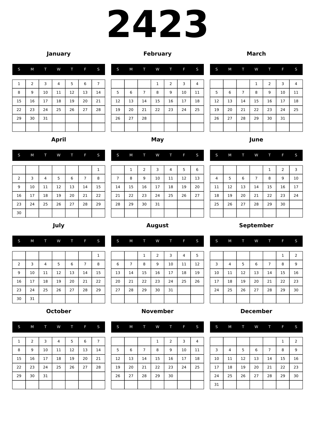 Printable 2423 Calendars