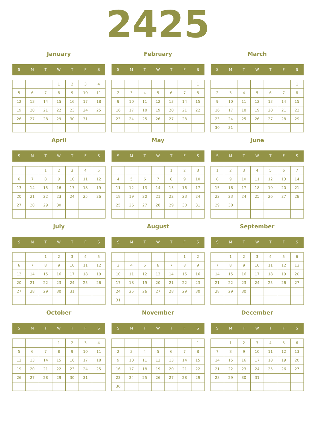 Printable 2425 Year Calendars eburnean