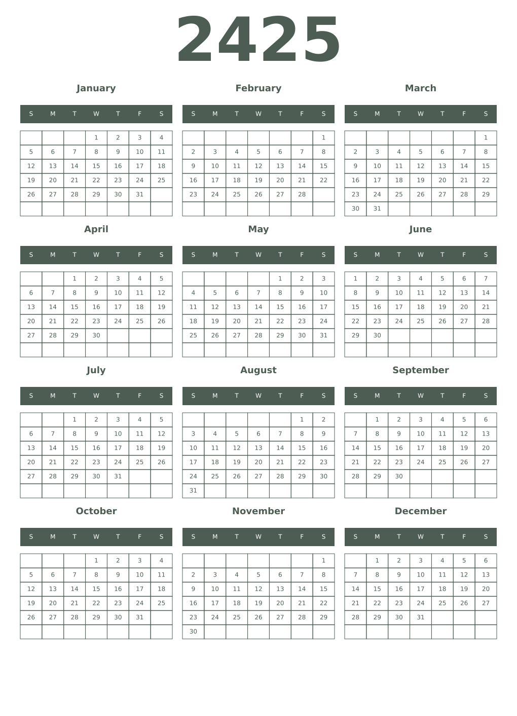 Printable 2425 Year Calendars feldgrau