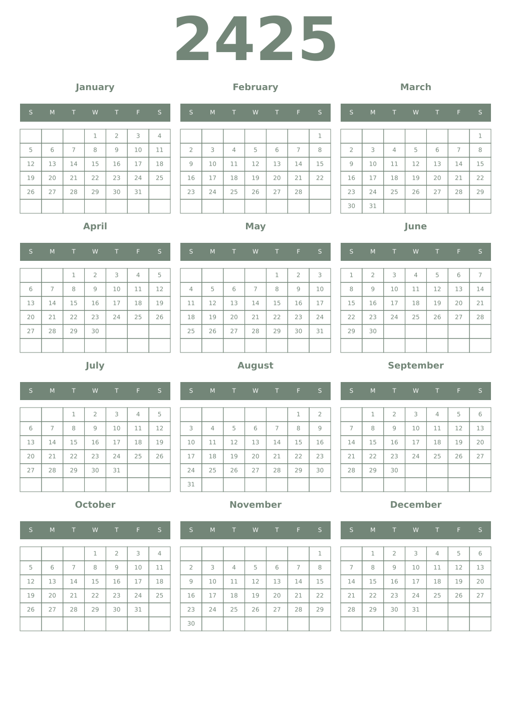 Printable 2425 Year Calendars xanadu