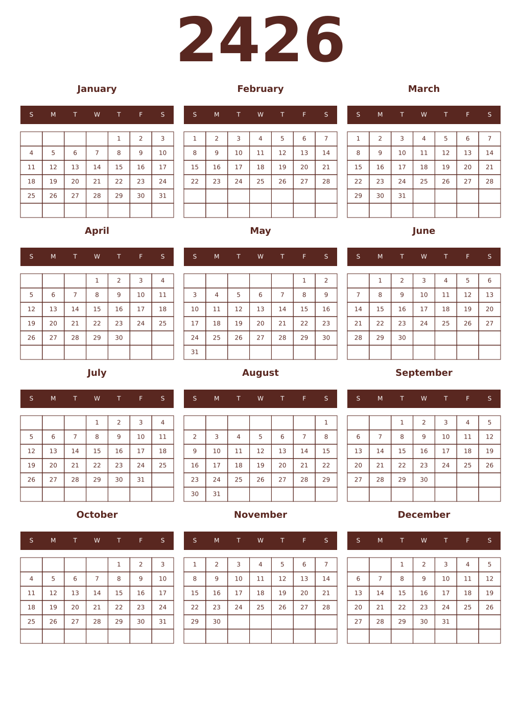Printable 2426 Year Calendars mortuum
