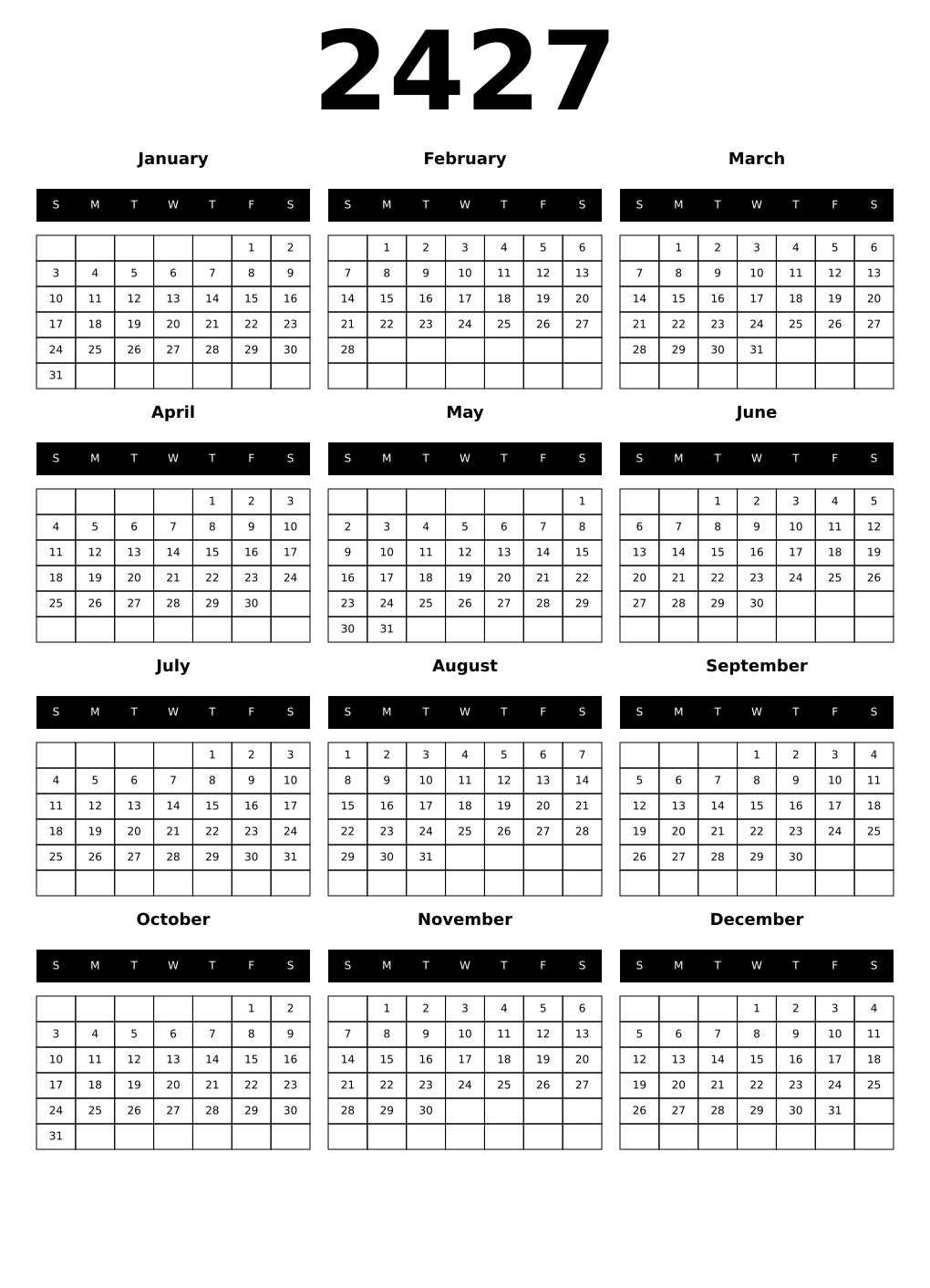 Printable 2427 Calendars