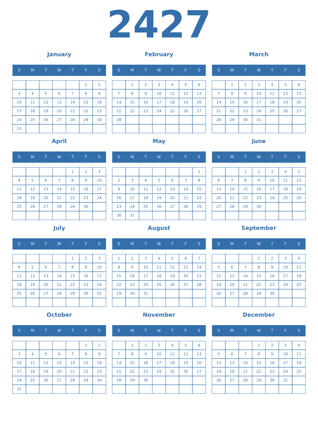Printable 2427 Year Calendars blue
