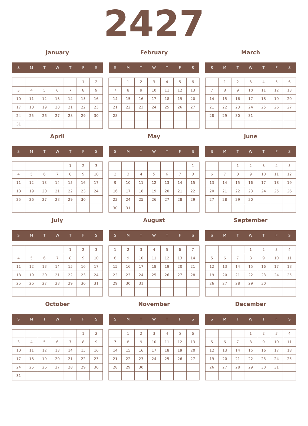 Printable 2427 Year Calendars coffe