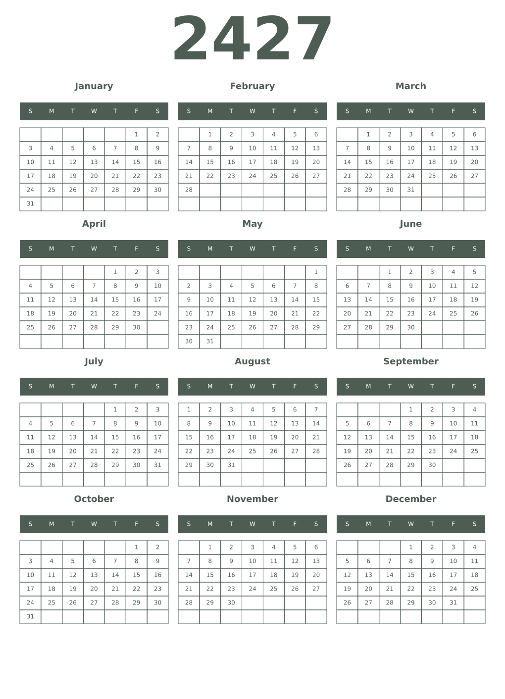 Printable 2427 Year Calendars feldgrau