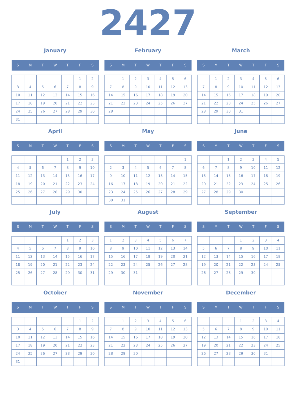 Printable 2427 Year Calendars glaucous
