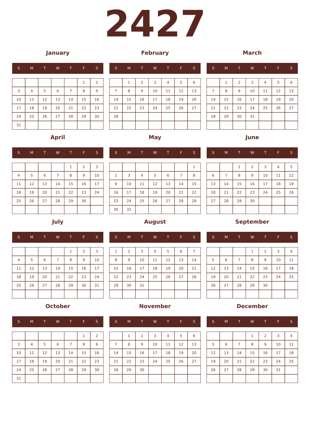 Printable 2427 Year Calendars mortuum