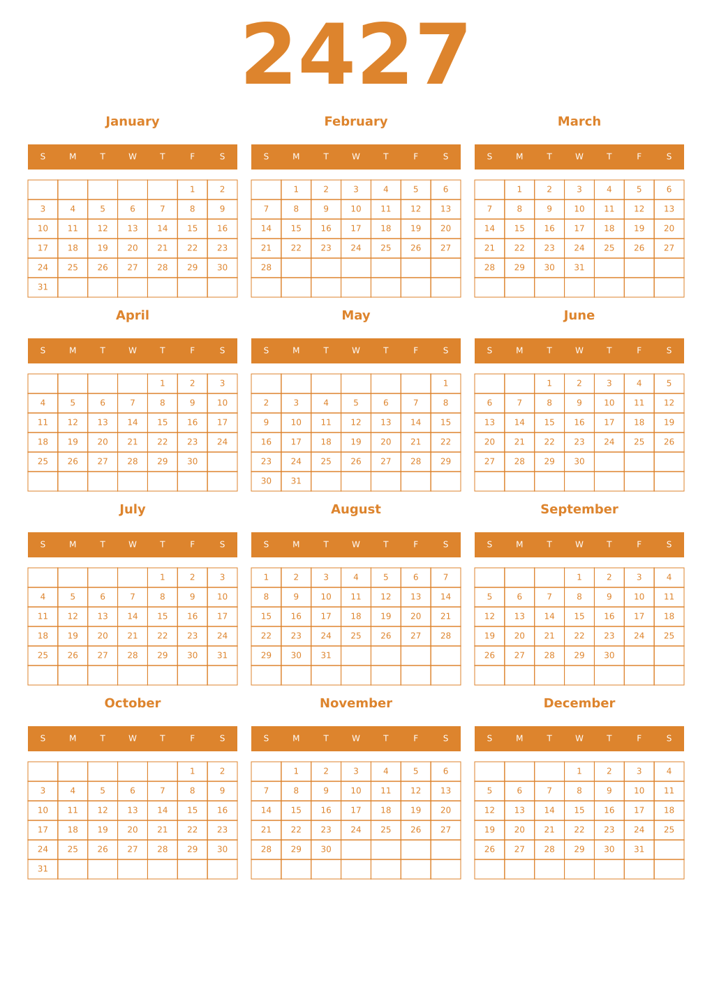 Printable 2427 Year Calendars orange