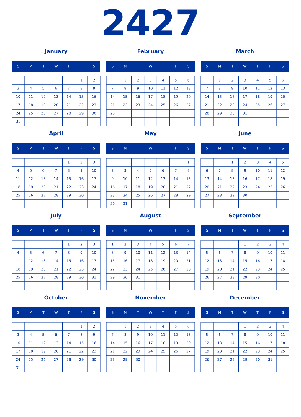 Printable 2427 Year Calendars smalt