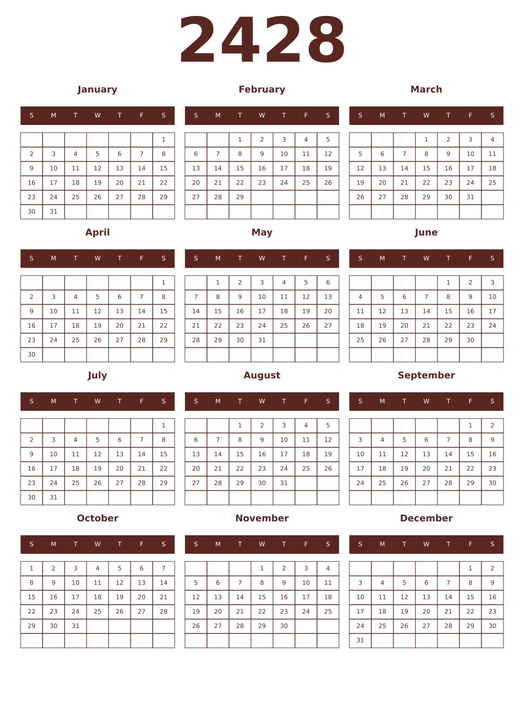 Printable 2428 Year Calendars mortuum