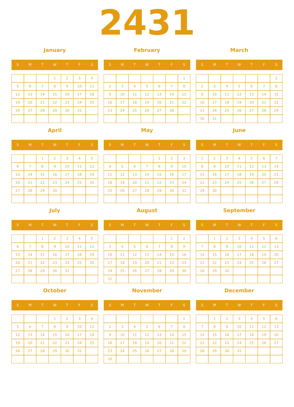 Printable 2431 Year Calendars gamboge