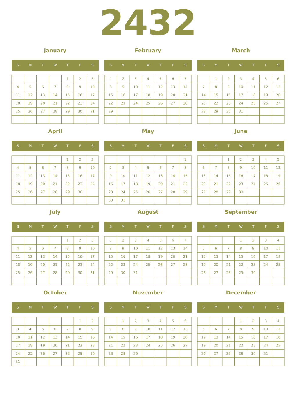 Printable 2432 Year Calendars eburnean