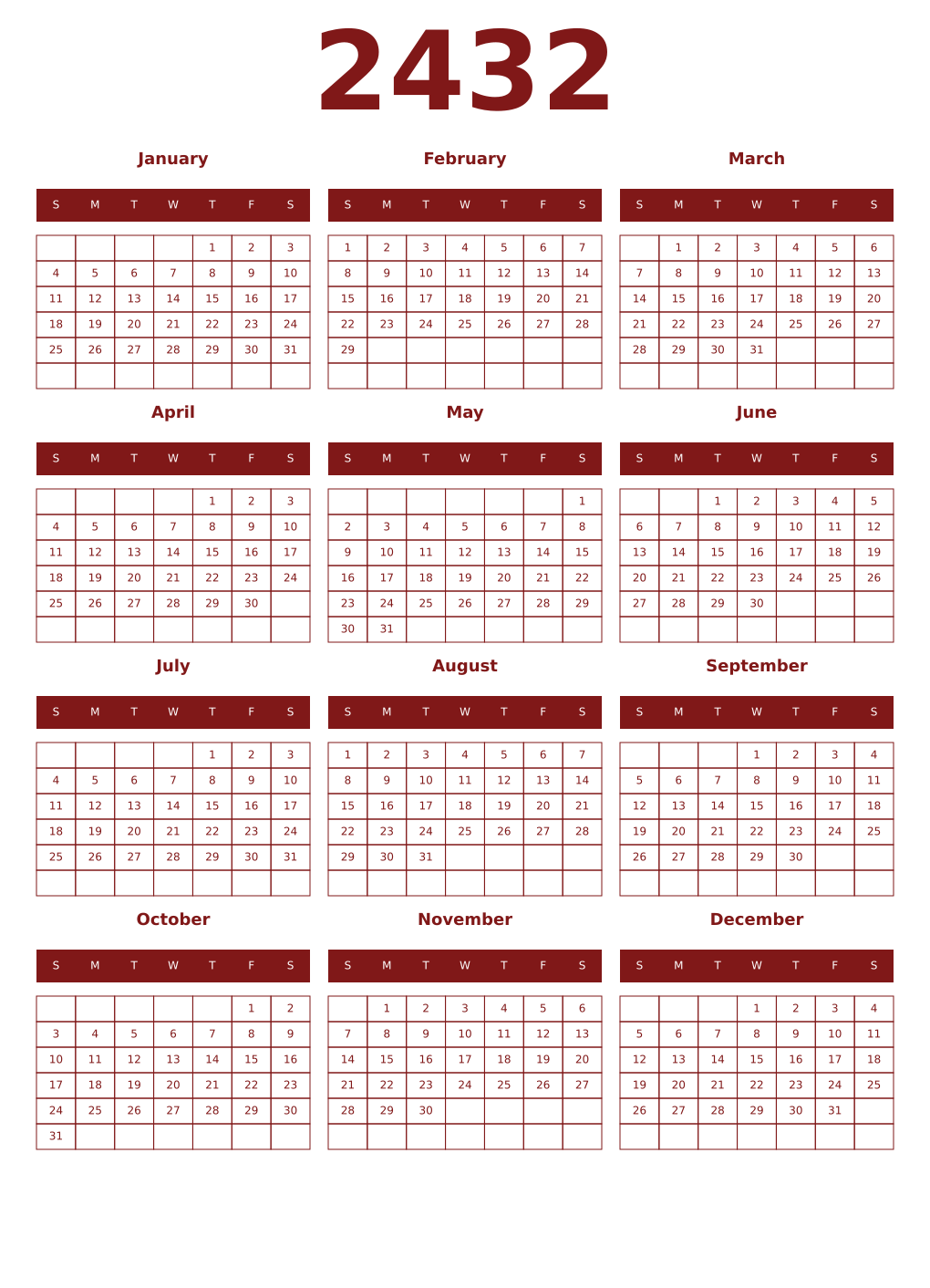 Printable 2432 Year Calendars falu