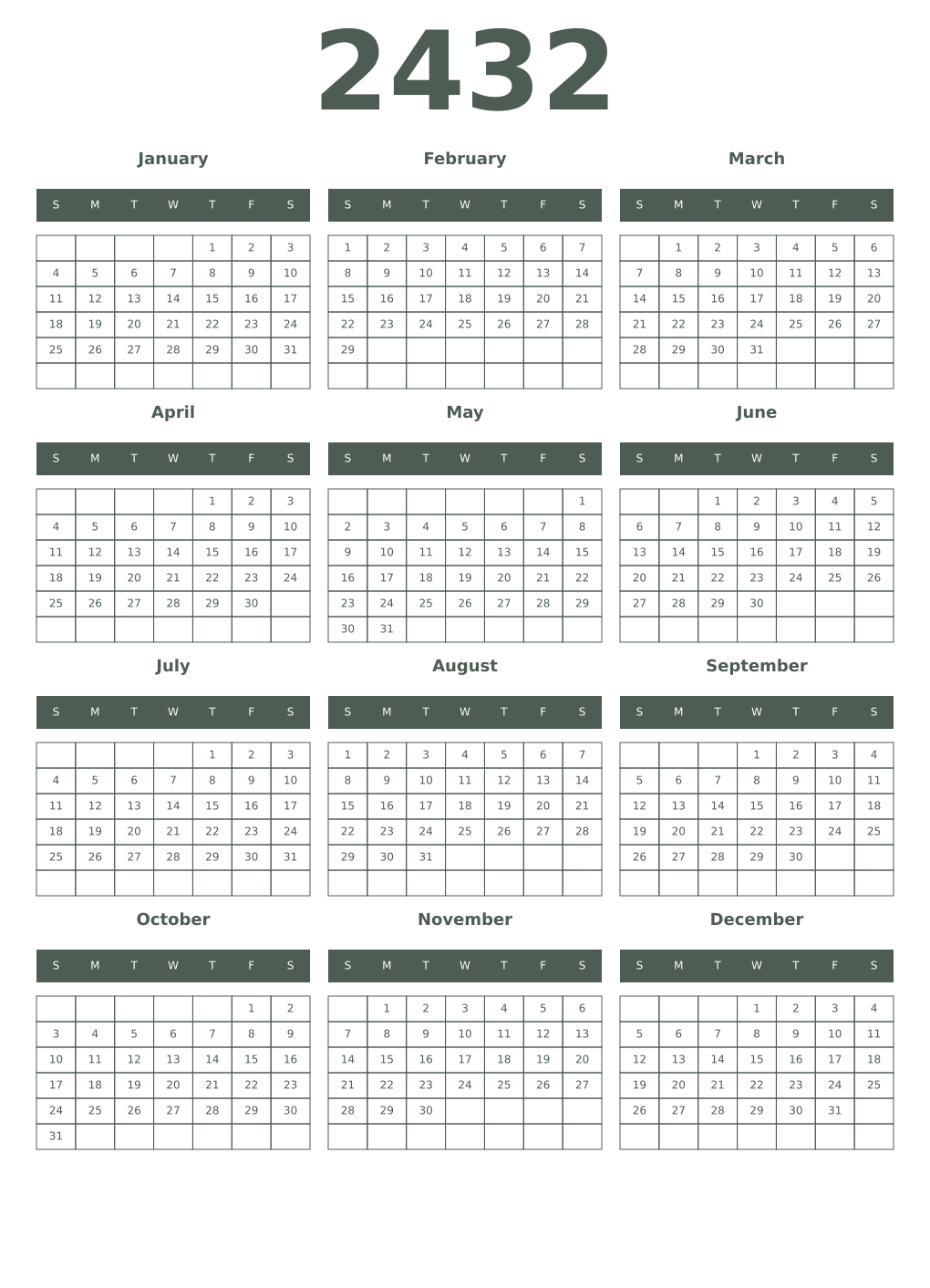 Printable 2432 Year Calendars feldgrau
