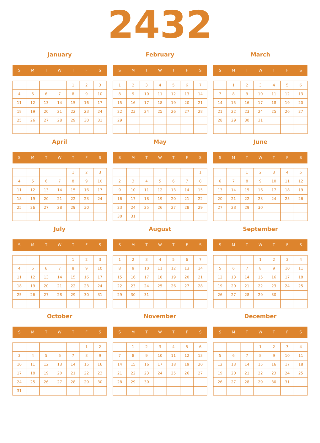 Printable 2432 Year Calendars orange