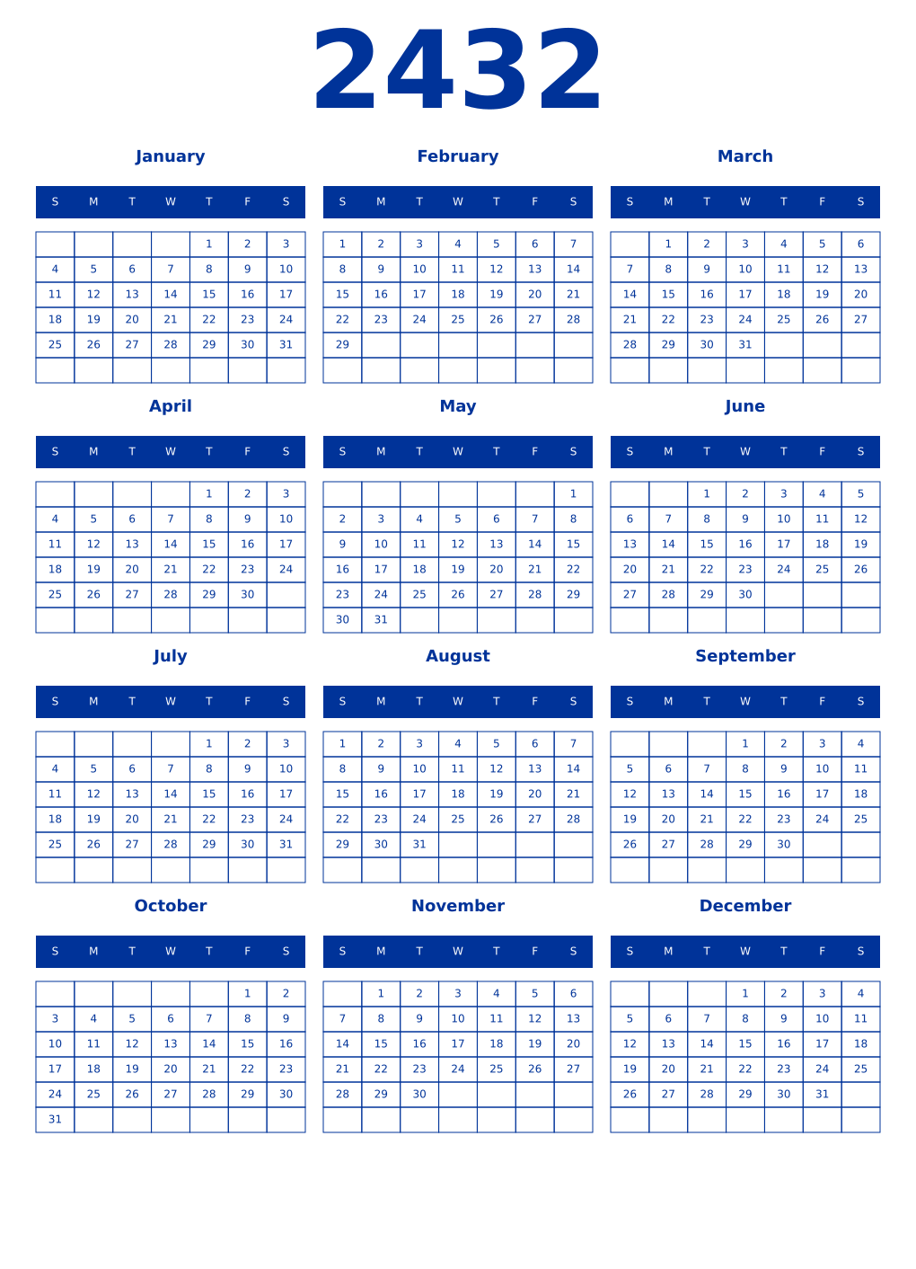 Printable 2432 Year Calendars smalt