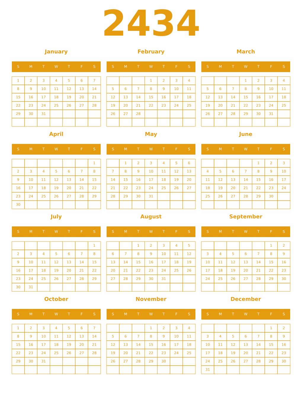 Printable 2434 Year Calendars gamboge