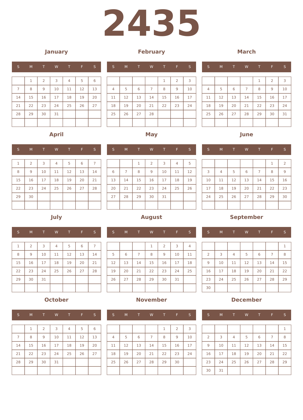 Printable 2435 Year Calendars coffe