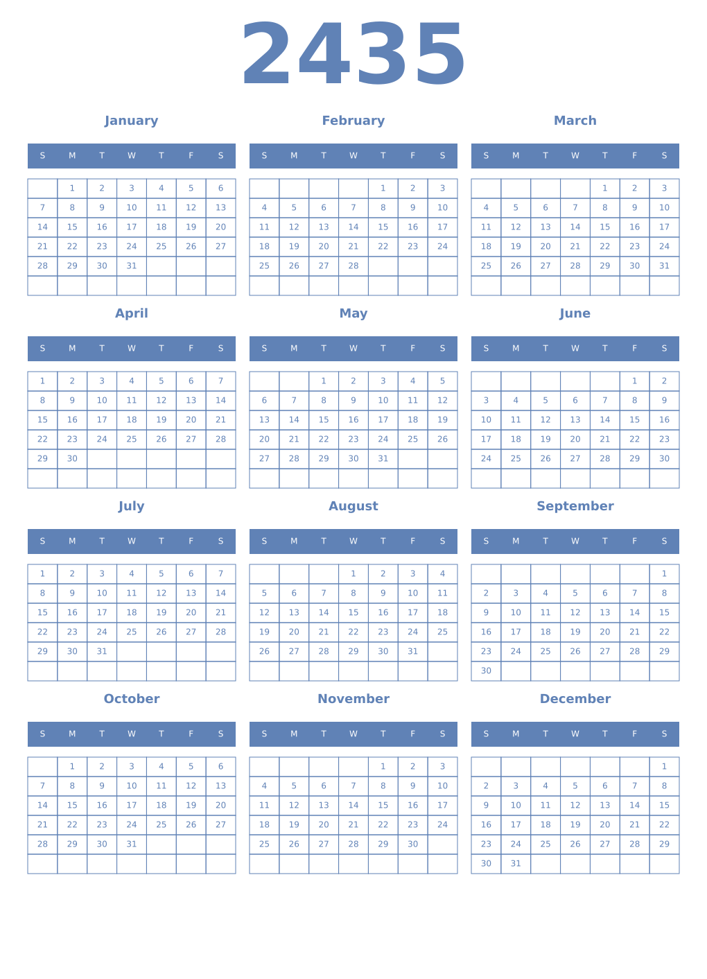 Printable 2435 Year Calendars glaucous