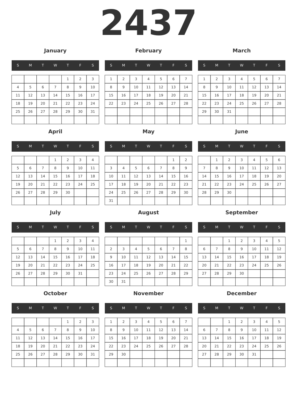 Printable 2437 Year Calendars dark