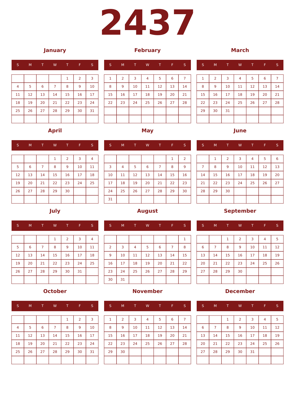 Printable 2437 Year Calendars falu