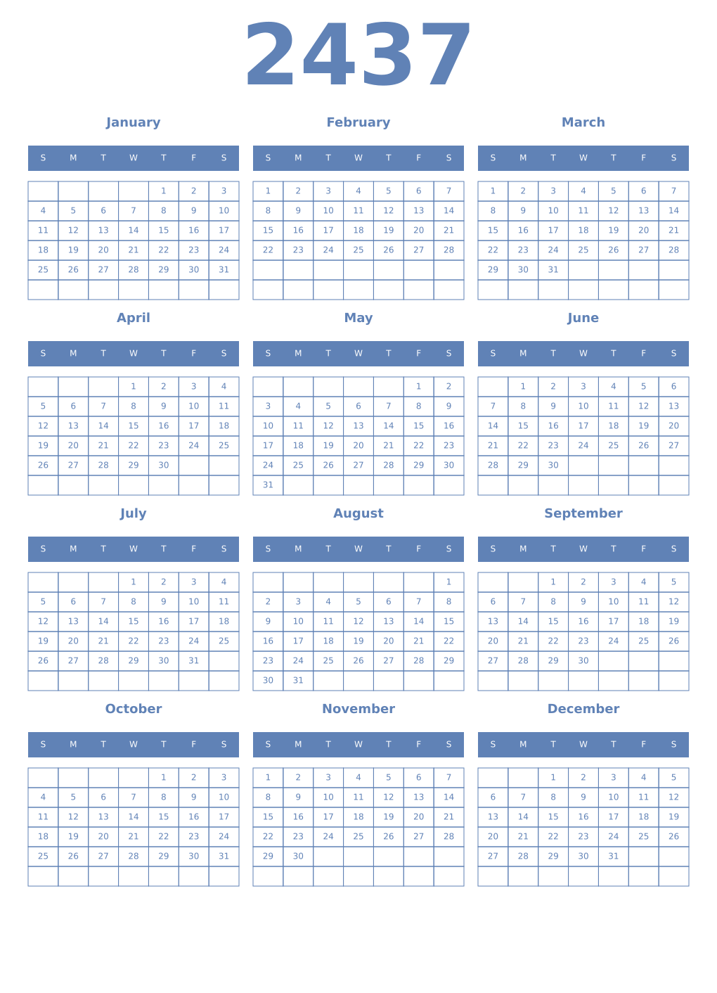 Printable 2437 Year Calendars glaucous