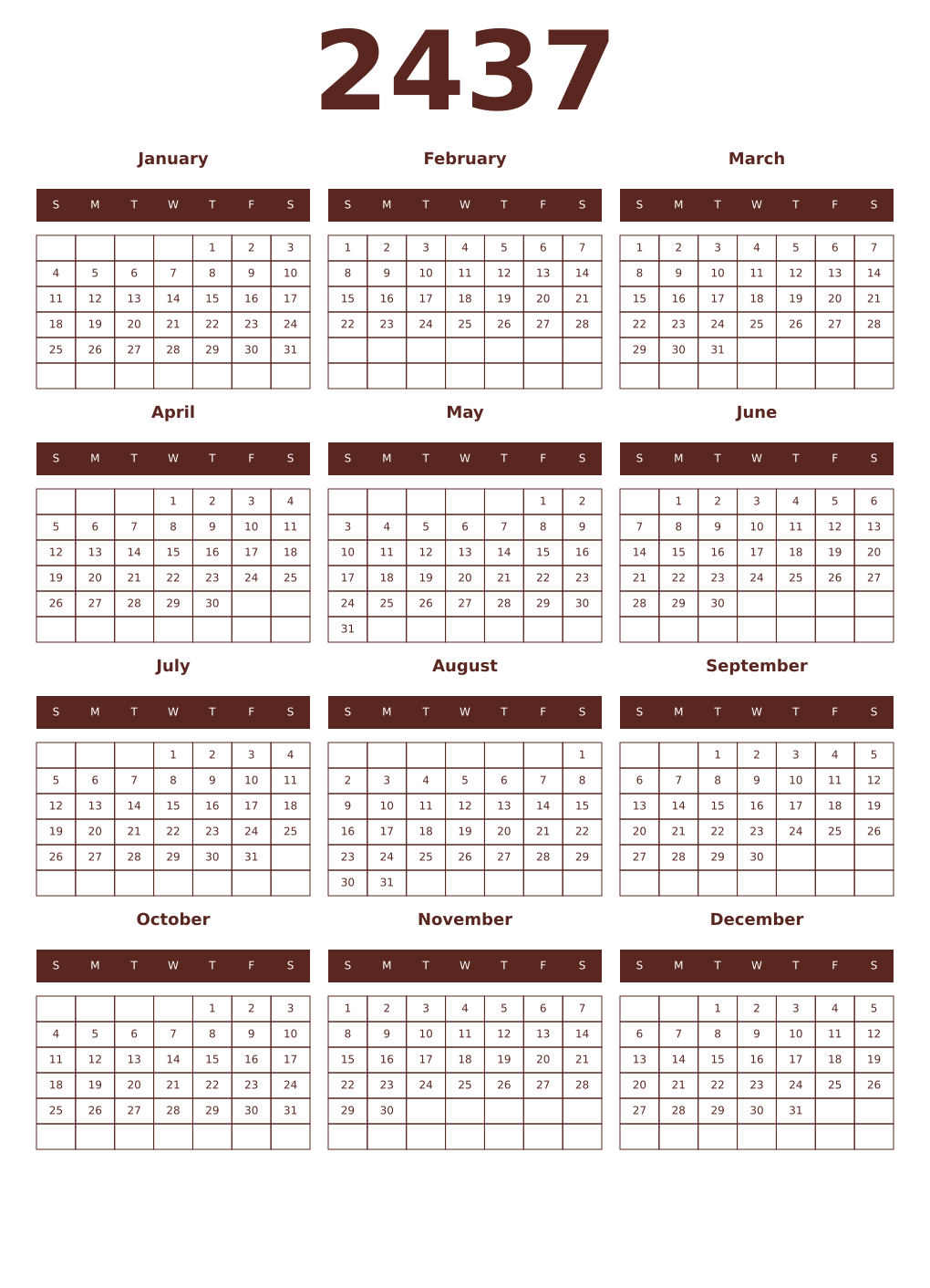 Printable 2437 Year Calendars mortuum