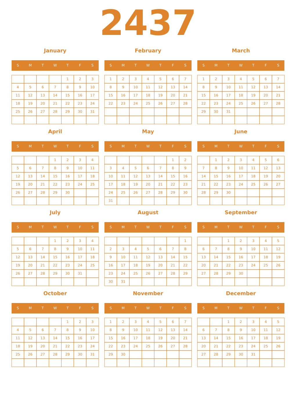 Printable 2437 Year Calendars orange