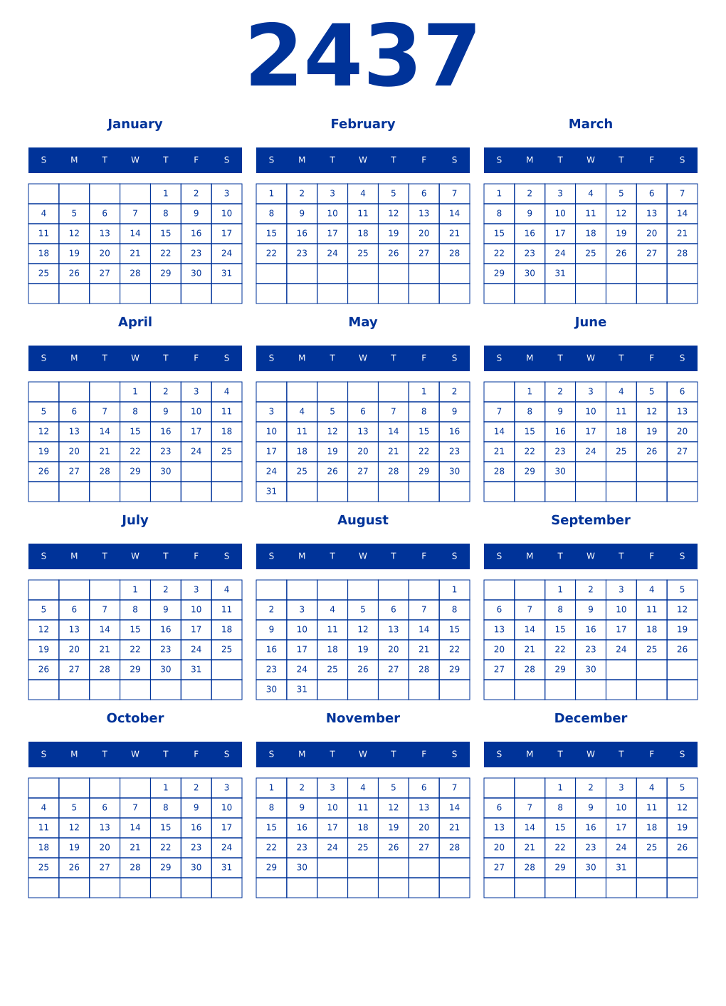 Printable 2437 Year Calendars smalt