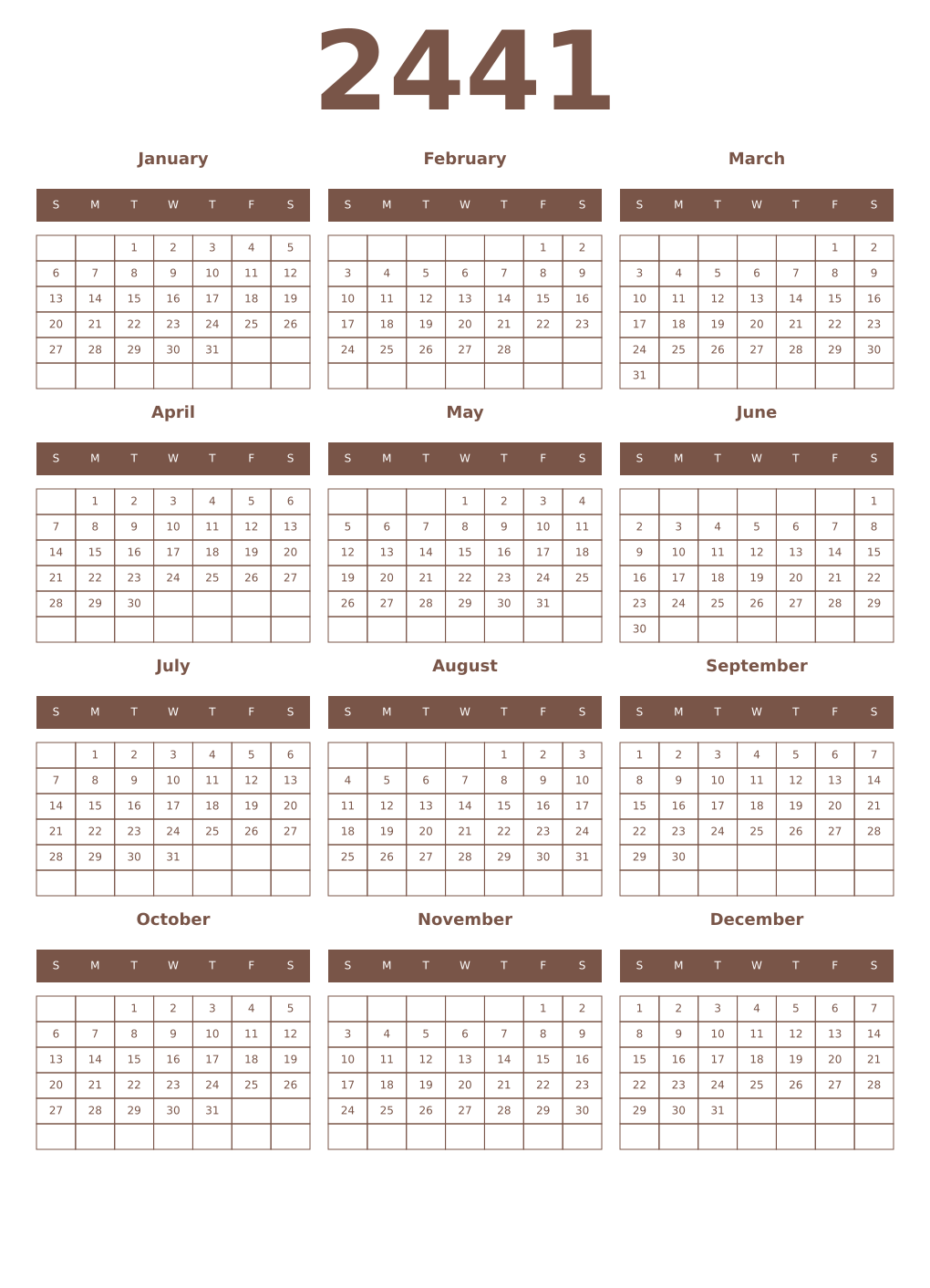 Printable 2441 Year Calendars coffe
