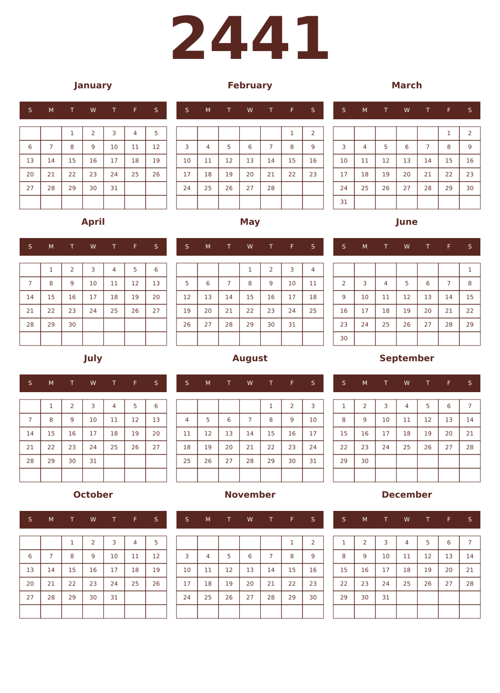 Printable 2441 Year Calendars mortuum