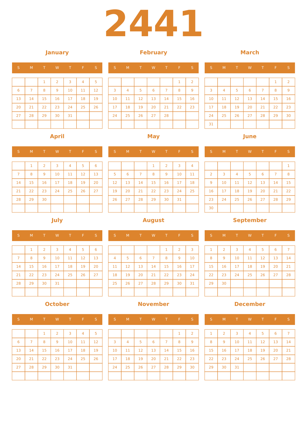 Printable 2441 Year Calendars orange