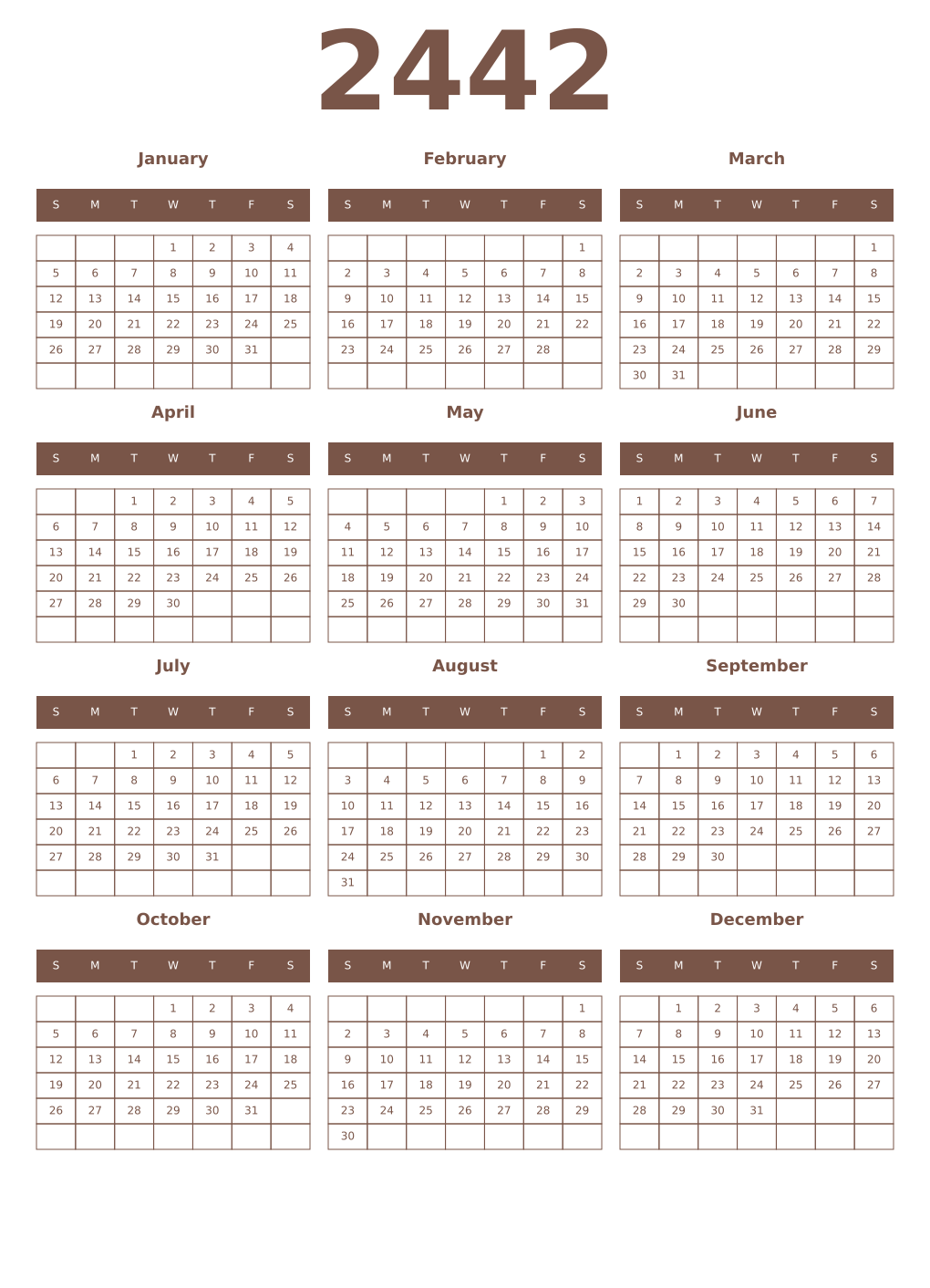 Printable 2442 Year Calendars coffe